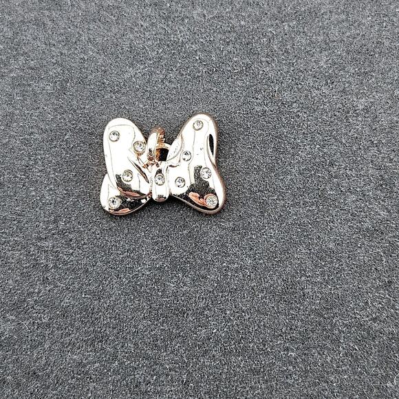 Disney Rose Gold Tone Minnie Mouse Bow Charm Pendant Rhinestone Accents - Picture 1 of 4